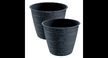 Plantenpot/bloempot Paintstripe - 4x stuks - kunststof - antraciet - 17 x 14 cm - stijlvol