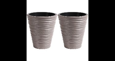 Plantenpot/bloempot Sand Dunes - 2x - buiten/binnen - kunststof - beige - D30 x H33 cm