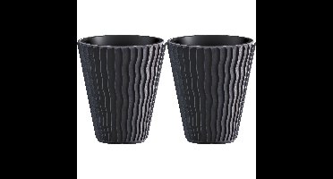 Plantenpot/bloempot Sand Waves - 2x - buiten/binnen - kunststof - antraciet - D30 x H33 cm