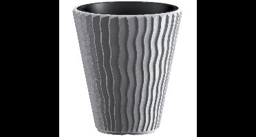 Plantenpot/bloempot Sand Waves - buiten/binnen - kunststof - steengrijs - D35 x H38 cm
