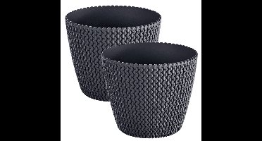 Plantenpot/bloempot Splofy - 2x - antraciet grijs - kunststof - D16 x H13 cm - binnen/buiten