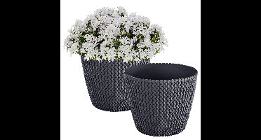 Plantenpot/bloempot Splofy - 2x - antraciet - kunststof - D13 x H11 cm - binnen/buiten
