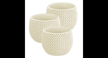 Plantenpot/bloempot Splofy - 3x - creme wit - kunststof - D24 x H16 cm - binnen/buiten pot