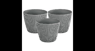 Plantenpot/bloempot Splofy - 5x - steengrijs - kunststof - D16 x H13 cm - binnen/buiten