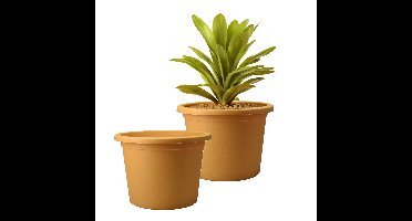 Plantenpot/bloempot Terras Master- 2x - enkelwandig kunststof - okergeel - D23 x H21 cm