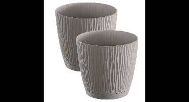 Plantenpot/bloempot Waves - 2x stuks - kunststof - steengrijs - D24 x H23 cm - binnen/buiten