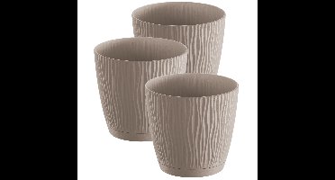 Plantenpot/bloempot Waves - 3x stuks - kunststof - taupe - D15 x H14 cm - binnen/buiten