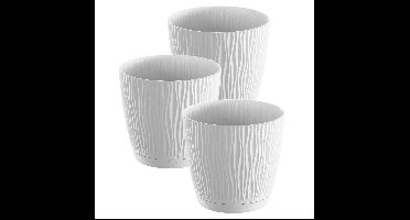 Plantenpot/bloempot Waves - 3x stuks - kunststof - wit - D13 x H12 cm - binnen/buiten
