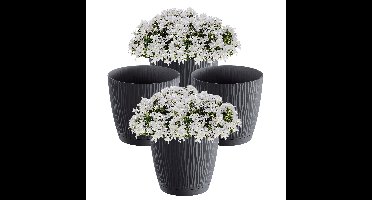 Plantenpot/Bloempot Waves - 4x - kunststof - antraciet - D13 x H12 cm - binnen/buiten
