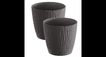 Plantenpot/bloempot Waves - 4x stuks - kunststof - antraciet - D17 x H16 cm - binnen/buiten