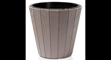 Plantenpot/bloempot Wood Style - buiten/binnen - kunststof - beige - D35 x H32 cm