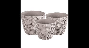 Plantenpotten/bloempot set 3x mix formaten kunststof taupe 19/16/13 cm