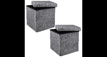 Poef - 2x - hocker - opbergbox - grijs - polyester/mdf - 38 x 38 cm - opvouwbaar