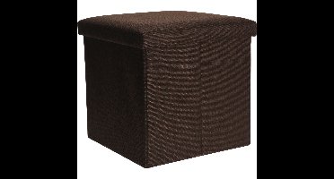 Poef/hocker/krukje - opbergbox - bruin - polyester - 38 x 38 cm - opvouwbaar