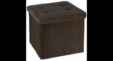 Poef/hocker/krukje - opbergbox - donkerbruin - fluweel polyester - 38 x 38 cm - opvouwbaar