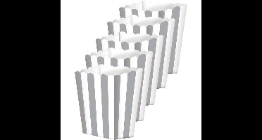 Popcorn/snoep bakjes - 15x - zilver gestreept - karton - 6 x 13 x 4 cm - feest uitdeel bakjes