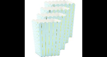 Popcorn/snoep bakjes - 36x - blauw/goud gestreept - karton - 7 x 7 x 12 cm - feest uitdeel bakjes