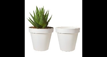 Pro Garden Bloempot - 2x - wit - rond - D20 cm - kunststof - plantenpot - tuin buiten