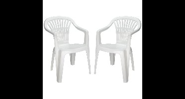 Pro Garden tuinstoel Maggiore - 2x - wit - kunststof - 56 x 55 x 81 cm - bijzet stoelen