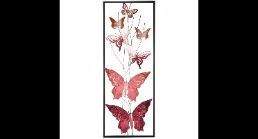 Pro Garden Wanddecoratie vlinder - roze - 75 x 30 cm - metalen frame met vlinders