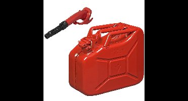 Proplus Metalen jerrycan - rood - voor brandstof - 10 liter - incl. schenktuit van 24 cm