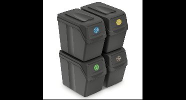 Prosperplast Afvalscheidingprullenbakken - 4x 20L - grijs - prullenbak