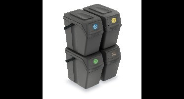 Prosperplast Afvalscheidingprullenbakken - 4x 25L - grijs - prullenbak