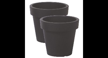 Prosperplast Bloempot Basic - 2x stuks - kunststof - antraciet - D14 x H12 cm - buiten/tuin