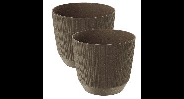 Prosperplast Plantenpot - 2x stuks - stripe - bruin - D13xH11 cm