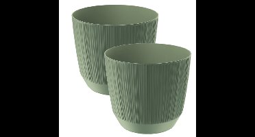 Prosperplast Plantenpot - 2x stuks - stripe - olijfgroen - D17xH15 cm