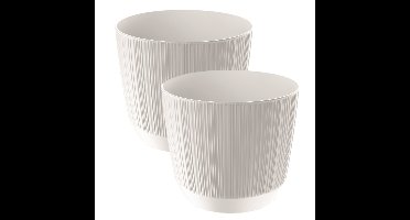 Prosperplast Plantenpot - 2x stuks - stripe - wit - D13xH11 cm