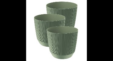Prosperplast Plantenpot - 3x stuks - stripe - olijfgroen - D17xH15 cm
