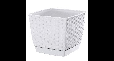Prosperplast Plantenpot/bloempot - rotan kunststof - 14.5 x 14.5 cm - parel wit
