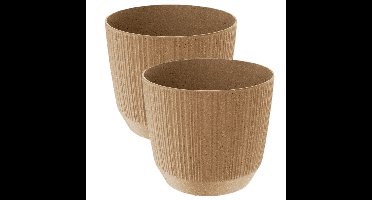 Prosperplast Plantenpot Eco - 2x stuks - stripe - beige - D20xH17 cm