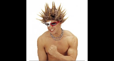 Punker verkleedpruik - spikes - lichtbruin haar - herenpruik - punk pruiken - Carnaval - verkleedacc