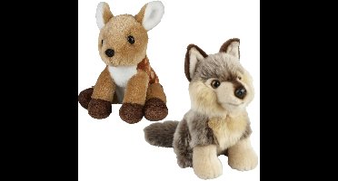Ravensden - Knuffeldieren set - wolf en hertje - pluche knuffels - 18 cm