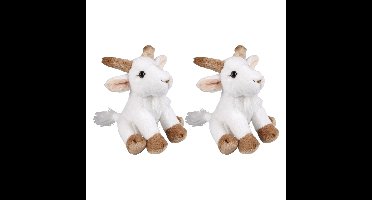 Ravensden Pluche geitje - 2x - knuffel geitje - wit - 15 cm - boerderij dieren knuffel
