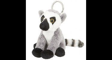 Ravensden ringstaartmaki sleutelhanger - grijs - pluche - 10 cm - knuffel - apen