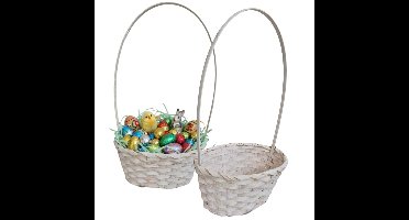 Rieten mandje met hengsel - 4x - geel - D20 x H38 cm - paasmandje