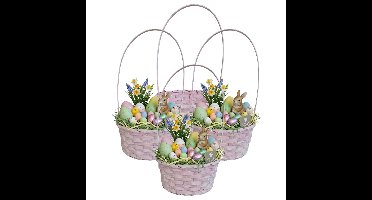 Rieten mandje met hengsel - 4x - lichtroze - D20 x H38 cm - paasmandje