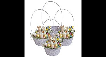Rieten mandje met hengsel - 4x - lila paars - D20 x H38 cm - paasmandje