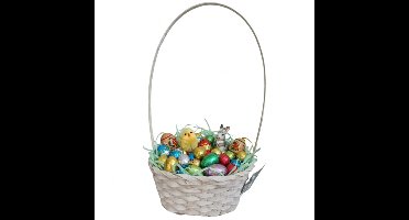 Rieten mandje met hengsel - geel - D20 x H38 cm - paasmandje