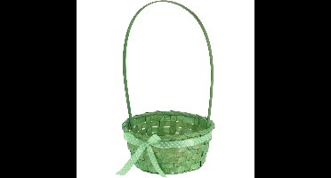 Rieten mandje met hengsel - groen - 21 x 39 cm - Opbergen - Paaseieren mandje