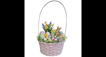 Rieten mandje met hengsel - lichtroze - D20 x H38 cm - paasmandje