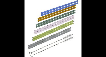 Rietjes recht - set 12x - glas - met rager - gekleurd - 23 cm