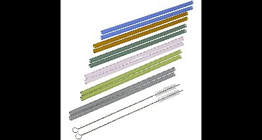 Rietjes recht - set 18x - glas - met rager - gekleurd - 23 cm