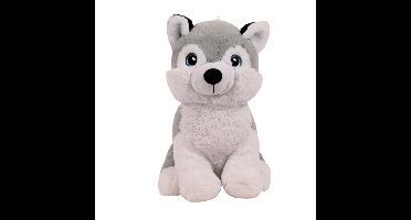Sandy Husky hond knuffel - pluche - dieren knuffels - 32 cm - dieren knuffels - grijs/wit - 32 cm