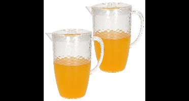 Sapkan/schenkkan karaf met deksel - Set van 2x stuks - 2 liter/2000 ml - transparant - kunststof