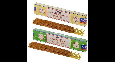 Satya Wierook cadeaus set - 2x geurstokjes - Witte Salie en Patchouli geur - Meditatie