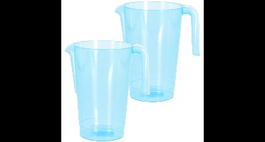 Schenkkan/waterkan - 2x - blauw - 1500 ML - kunststof - 20 x 18 x 20,5 cm